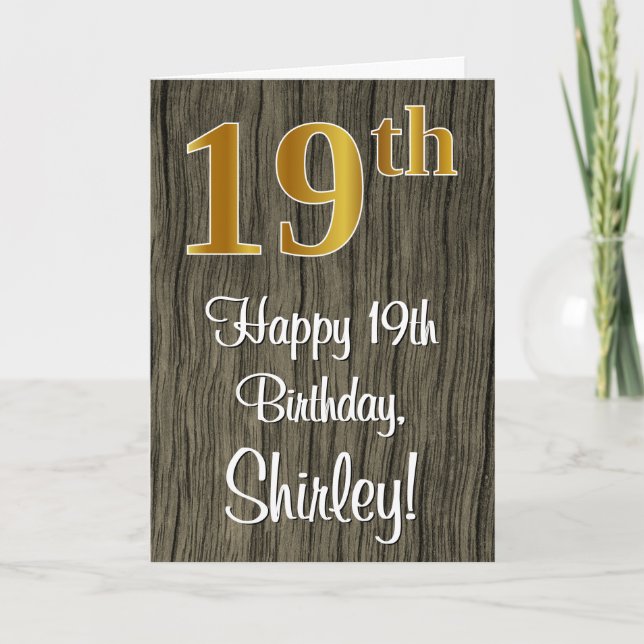 Tarjeta 19 Aniversario de la Fiesta de Oro Elegante Faux # (Anverso)
