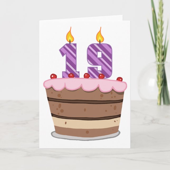 Tarjeta 19 años en el pastel de cumpleaños (Anverso)