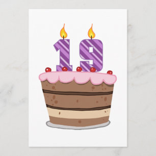 Tarjeta 19 años en el pastel de cumpleaños