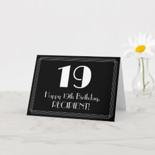 Tarjeta 19 cumpleaños ~ Art Deco Inspirado look "19", nomb