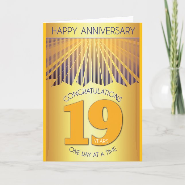 Tarjeta 19 Year Sober Anniversary | Golden Ray 12 Step  (Anverso)