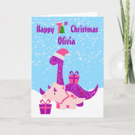 Tarjeta 1.ª Navidad Dinosaurio Purple Personalizado