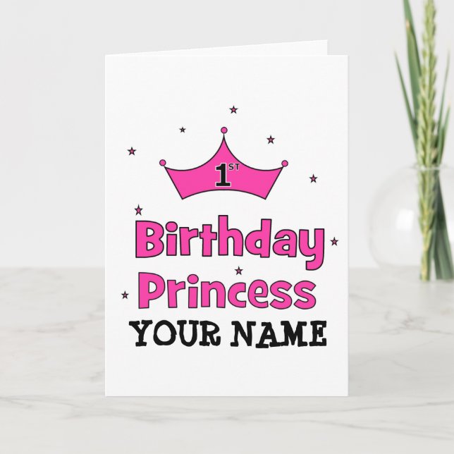 Tarjeta 1.ª Princesa de Cumpleaños con corona rosa (Anverso)