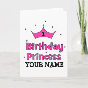 Tarjeta 1.ª Princesa de Cumpleaños con corona rosa
