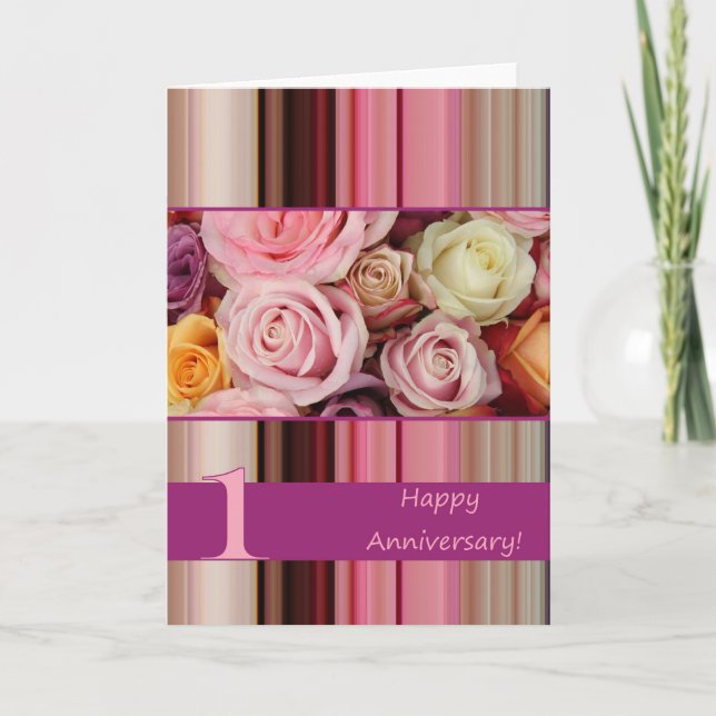 Tarjeta 1.ᵉʳ Aniversario Boda - banda de rosas Pastel (Anverso)