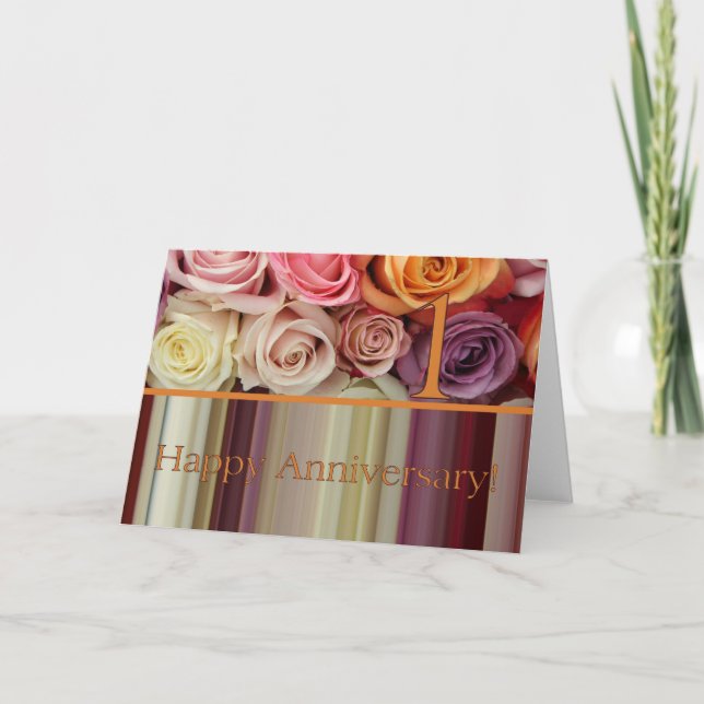 Tarjeta 1.ᵉʳ Aniversario Boda - banda de rosas Pastel (Anverso)