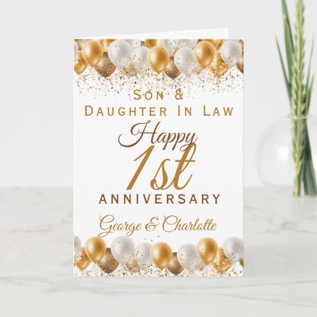 Tarjeta 1.ᵉʳ Aniversario Boda de un globo de Hija (Anverso)