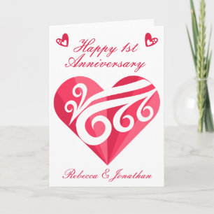 Tarjeta 1.ᵉʳ Aniversario Boda del Corazón Rosa Personaliza