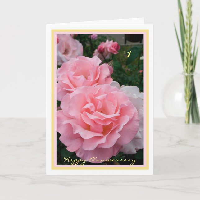 Tarjeta 1.ᵉʳ Aniversario Boda Descansa Elegantes Rosas Ros (Anverso)