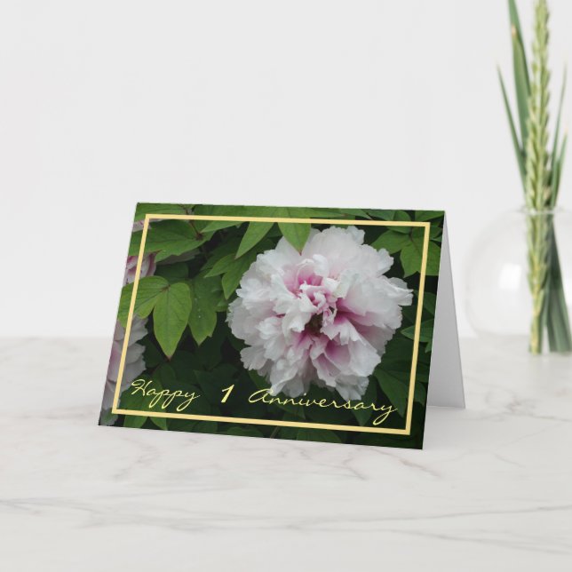 Tarjeta 1.ᵉʳ Aniversario Boda desea a la Peonia Blanca Ele (Anverso)