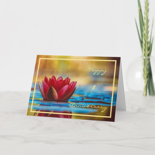 Tarjeta 1.ᵉʳ Aniversario Boda Desea Agua Lily Elegant (Anverso)
