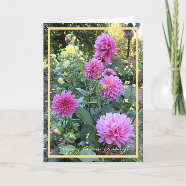 Tarjeta 1.ᵉʳ Aniversario Boda desea crisantemos (Anverso)