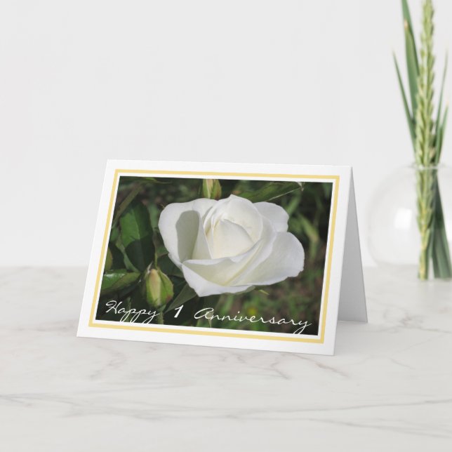 Tarjeta 1.ᵉʳ Aniversario Boda Desearía Elegante Rosa Blanc (Anverso)