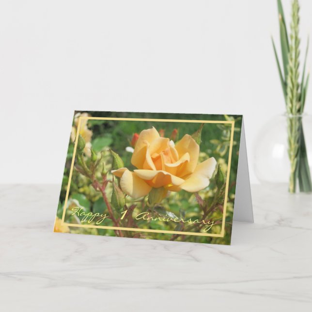 Tarjeta 1.ᵉʳ Aniversario Boda Deseos De Rosa Amarilla Eleg (Anverso)