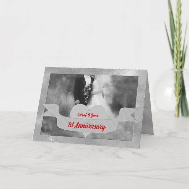 Tarjeta 1.ᵉʳ Aniversario Boda felicitaciones con rojo (Anverso)