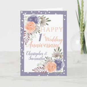 Tarjeta 1.ᵉʳ Aniversario Boda Floral Púrpura Peonía