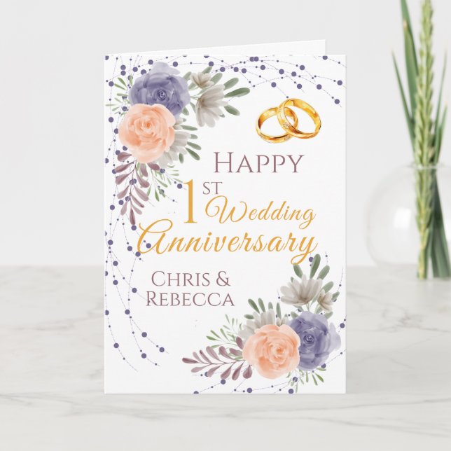 Tarjeta 1.ᵉʳ Aniversario Boda Peony Rosa Purple (Anverso)