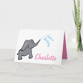 Tarjeta 1.ᵉʳ chica rosa de elefante de cumpleaños