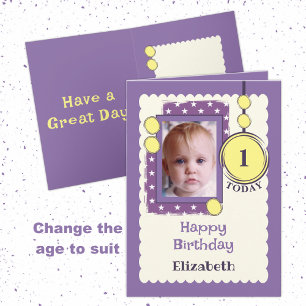 Tarjeta 1.ᵉʳ Cumpleaños 1 hoy añadir el nombre de la foto