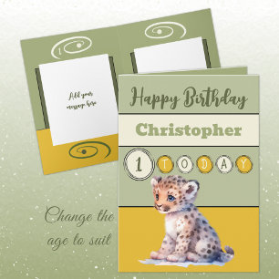 Tarjeta 1.ᵉʳ cumpleaños añadir nombre niño lindo animal ve