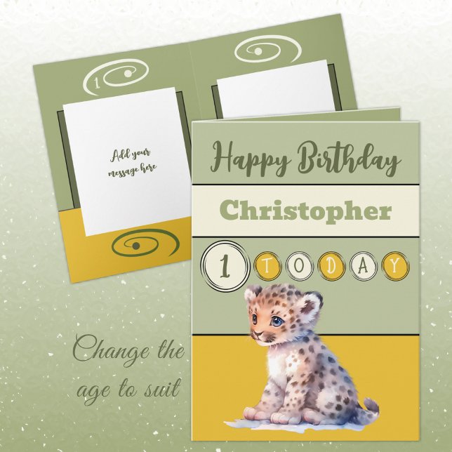 Tarjeta 1.ᵉʳ cumpleaños añadir nombre niño lindo animal ve (Subido por el creador)