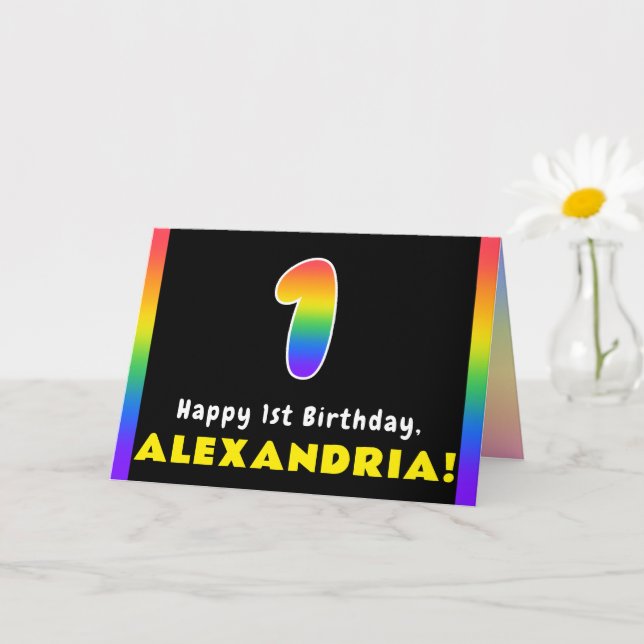 Tarjeta 1.ᵉʳ cumpleaños: arcoiris colorido # 1, nombre per (Planta pequeña)
