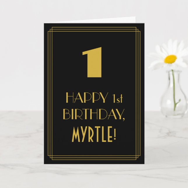 Tarjeta 1.ᵉʳ Cumpleaños ~ Art Deco Inspirado Aspecto "1" y (Planta pequeña)