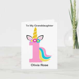 Tarjeta 1.ᵉʳ Cumpleaños de la Nieta Rosa Unicornio