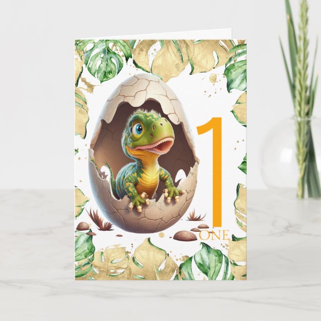 Tarjeta 1.ᵉʳ cumpleaños Dinosaur Cute baby Jungle Card (Anverso)