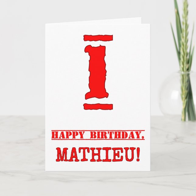 Tarjeta 1.ᵉʳ Cumpleaños: Diversión, Estampado Rojo De Goma (Anverso)