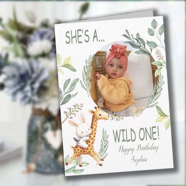 Tarjeta 1.ᵉʳ cumpleaños Dulce acuarela animal (wild one 1st birthday Sweet Animal watercolor Card)