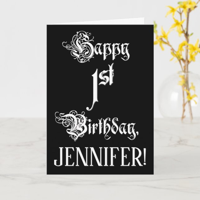 Tarjeta 1.ᵉʳ Cumpleaños: Elegante guión + nombre personali (flor amarilla)