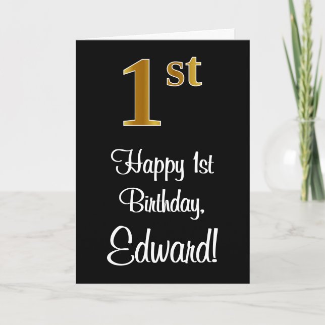 Tarjeta 1.ᵉʳ cumpleaños ~ Elegante lujoso Faux Gold Look # (Anverso)