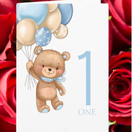 Tarjeta 1.ᵉʳ cumpleaños lindo globos azules carados cartón