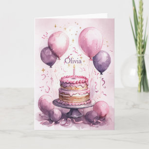 Tarjeta 1.ᵉʳ cumpleaños nombre de Chica Princesa Morada Ro