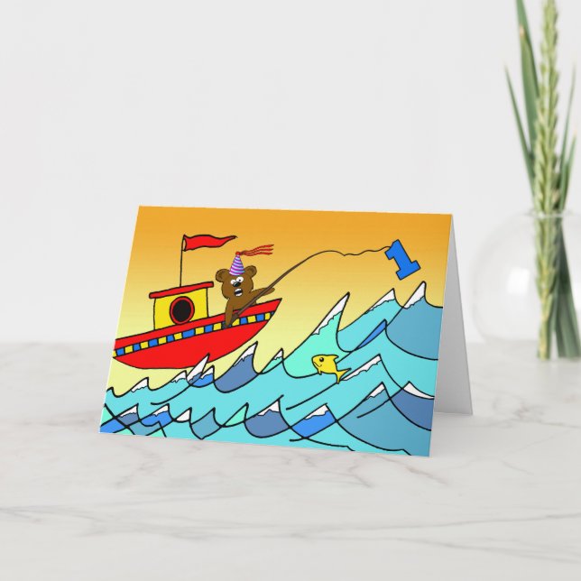 Tarjeta 1.ᵉʳ cumpleaños para la pesca de niños y Fiestas (Anverso)