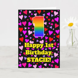 Tarjeta 1.ᵉʳ cumpleaños: Patrón de corazón amoroso, arcoir