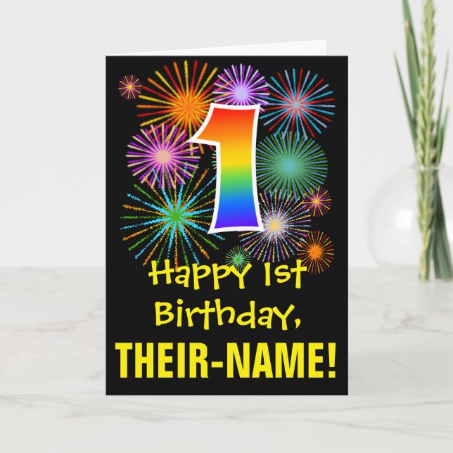 Tarjeta 1.ᵉʳ cumpleaños: Patrón de fuegos artificiales div (Anverso)