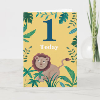 Tarjeta 1.ᵉʳ cumpleaños Pequeño león de jungla