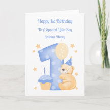 1.ᵉʳ cumpleaños Polka Dot Teddy Birthday Boy Card