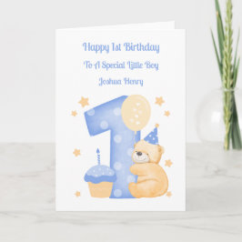 Tarjeta 1.ᵉʳ cumpleaños Polka Dot Teddy Birthday Boy Card
