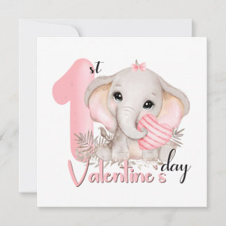 Tarjeta 1.ᵉʳ El día de San Valentín chica elefante rosa Va