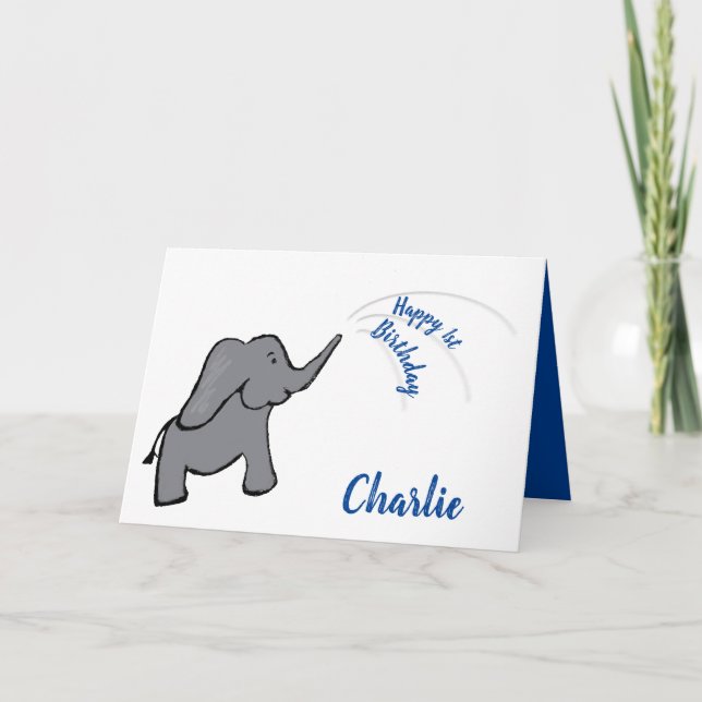 Tarjeta 1.ᵉʳ elefante chico azul (Anverso)