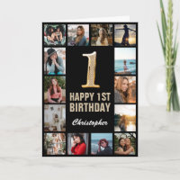 1.ᵉʳ feliz cumpleaños Collage de fotos negro y oro