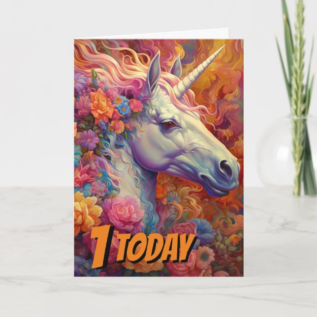 Tarjeta 1.ᵉʳ fiesta unicornio (Anverso)