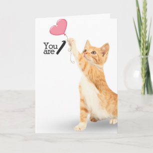 Tarjeta 1.ᵉʳ gato de tabby de cumpleaños