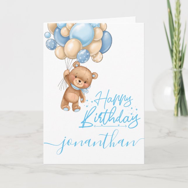 Tarjeta 1.ᵉʳ lindo globo de peluche de cumpleaños (Anverso)