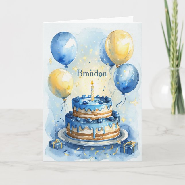 Tarjeta 1.ᵉʳ Nacimiento Blue Balloons Blueberry Boy Name (Anverso)