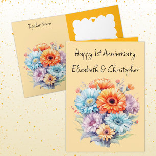 Tarjeta 1.ᵉʳ naranja de flores de la gerbera