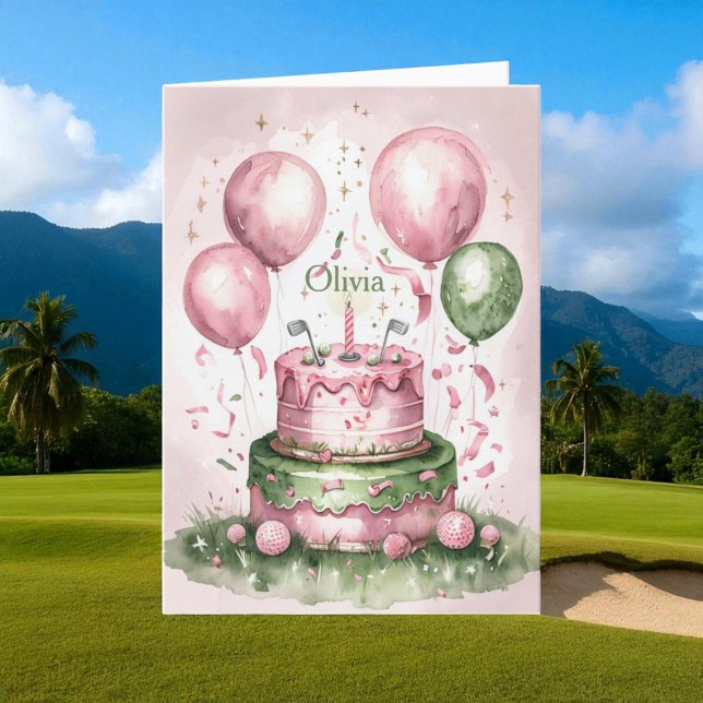 Tarjeta 1.ᵉʳ Nombramiento de Chica de Golfer verde rosa (Subido por el creador)